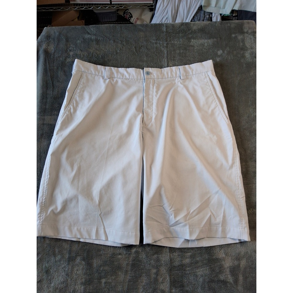 Nike Golf Mens Seersucker Striped Shorts Light Blue White Size 36 Flat Front